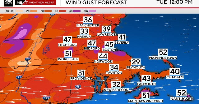 Damaging wind could cause power outages in parts of Massachusetts Tuesday. Maps show where.