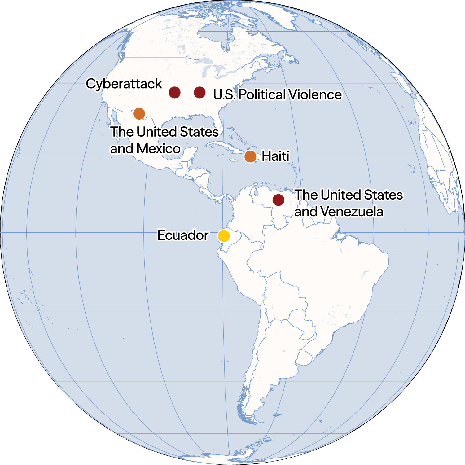 Globe showing possible conflicts in the Americas in 2026