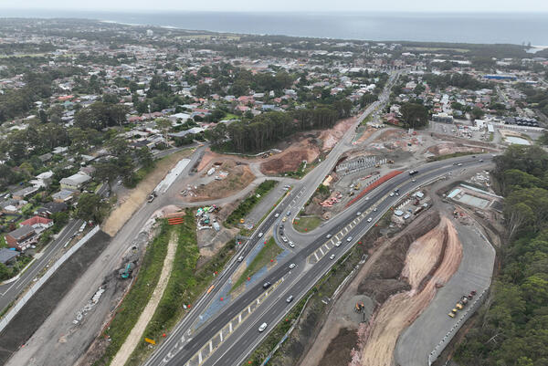 Transport for NSW Looking south east over intersection of M1 Prince Motorway and Mount Ousley Road November 2025.
