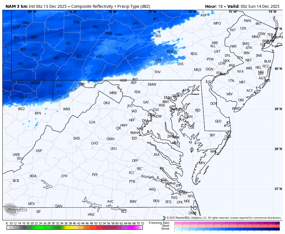 December 13 weather snow radar forecast NAM