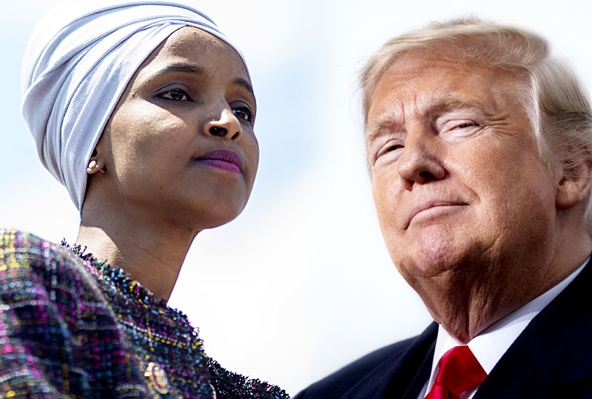 Rep. Ilhan Omar (D-MN); President Donald Trump (AP/Getty/Salon)