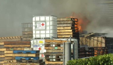 Pallets, shipping container engulfed in flame in East Tamaki