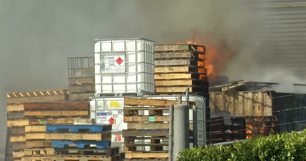Pallets, shipping container engulfed in flame in East Tamaki