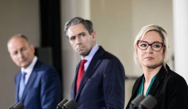 ‘Pantomime’ erupts in Dáil as Simon Harris holds up graphic of Michelle O’Neill