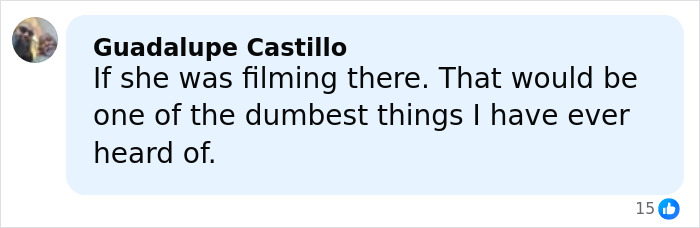 Comment from Guadalupe Castillo reacting to Bonnie Blue's arrest, expressing disbelief about filming there.