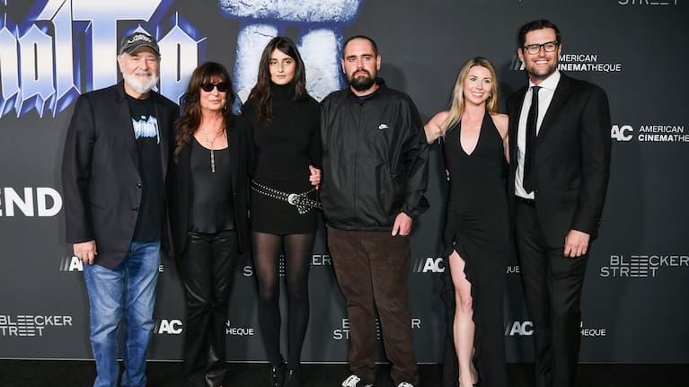 Rob Reiner, from left, Michele Singer Reiner, Romy Reiner, Nick Reiner, Maria Gilfillan, and Jake Reiner arrive at the premiere of Spinal Tap II: The End Continues
