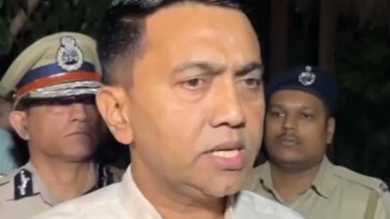 CM Pramod Sawant at the fire site in Goa on Sunday.(PTI Video Grab)