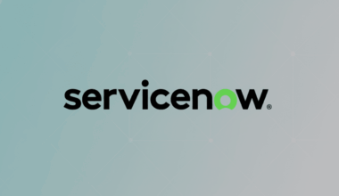 The ServiceNow logo, featuring servicenow in black lowercase letters with the o in now replaced by a green circle, set against a professional light gray background with a subtle geometric pattern.