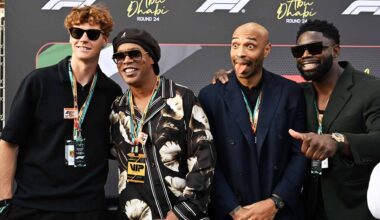 Jannik Sinner with Ronaldinho, Thierry Henry and Micah Richards on Sunday in Abu Dhabi.