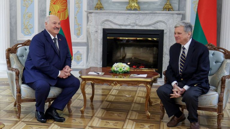 Belarusian President Alexander Lukashenko meeting John Coale, US special envoy, in Minsk for talks. Pic: President of the Republic of Belarus/Reuters