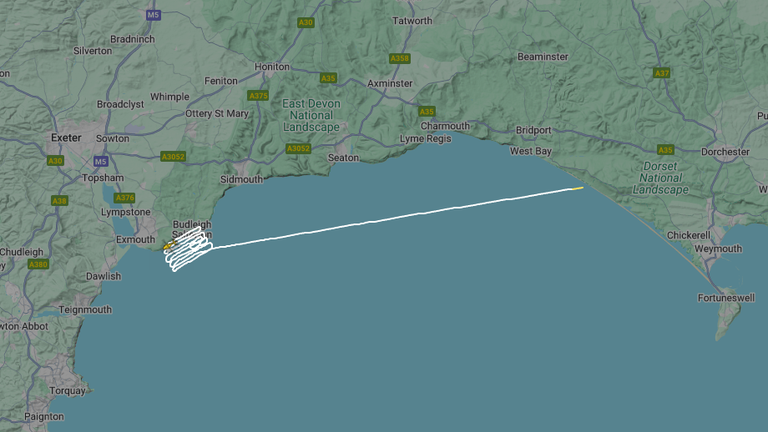 A flight tracker shows a coastguard helicopter taking part in the search operation. Pic: Flightradar