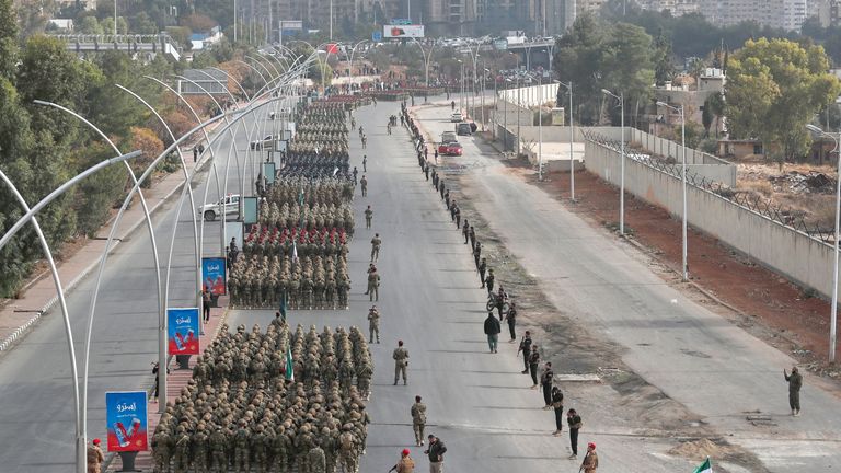 The Syrian army holds a parade in the nation's capital. Pic: AP
