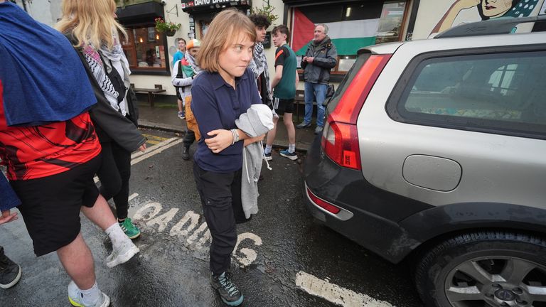 Greta Thunberg joins the runners. Pic: PA