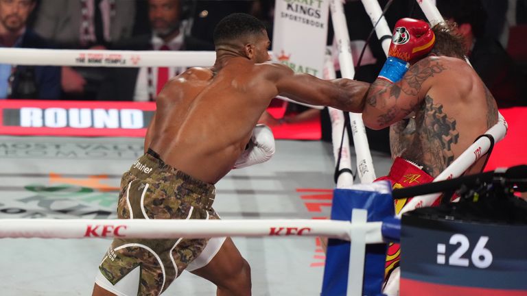 Joshua landing the right hit that knocked out Paul. Pic: AP