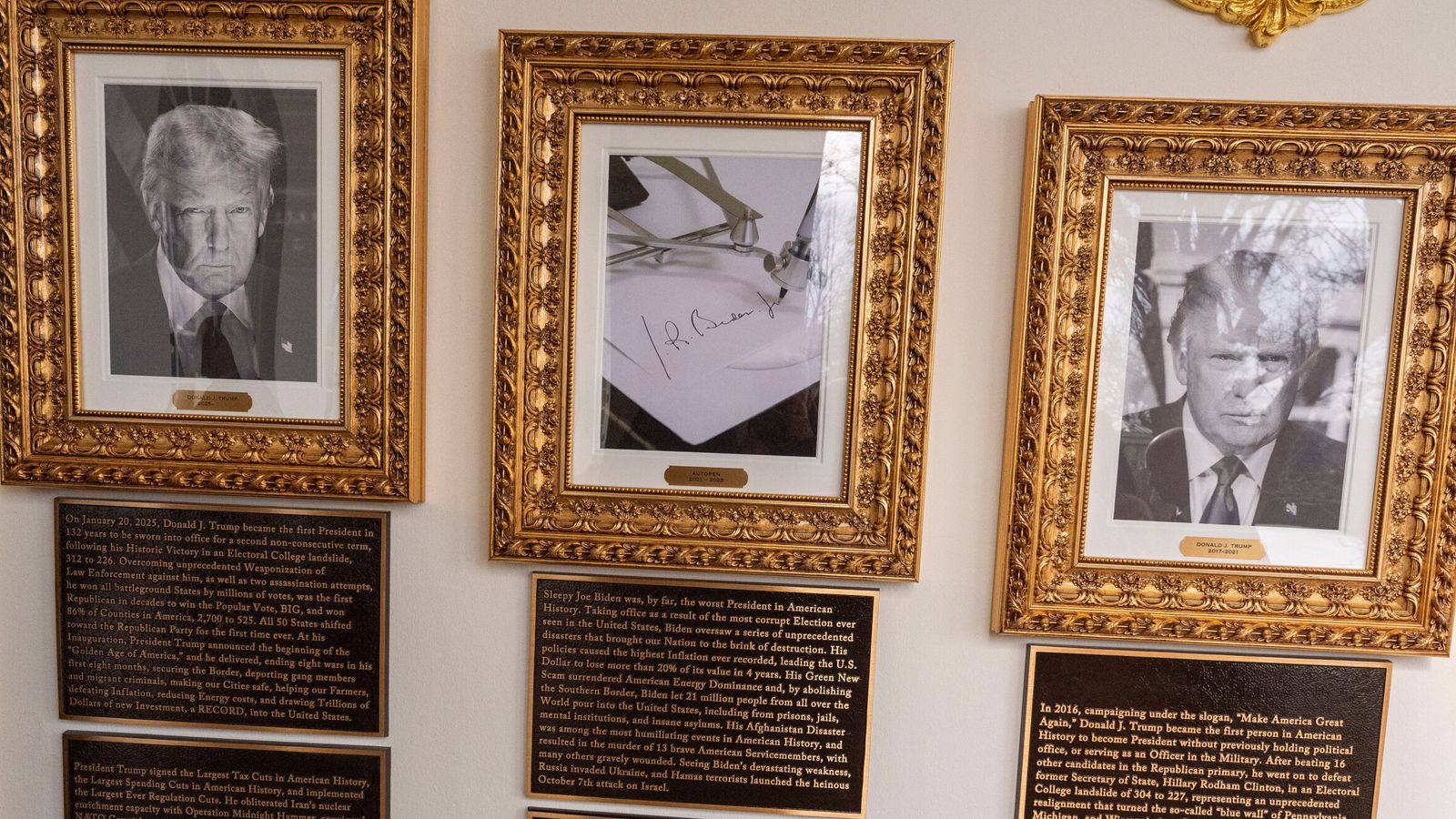 Trump's own plaques are full of praise for him. Pic: AP