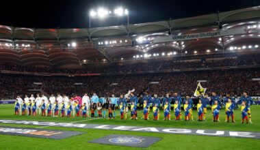 General view of Maccabi Tel Aviv players alongside VfB Stuttgart players before the match. Pic: Reuters