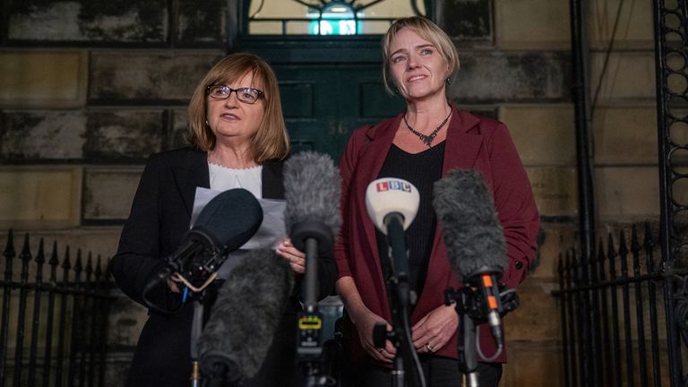 Solicitor Margaret Gribbon and Ms Peggie on Monday. Pic: PA