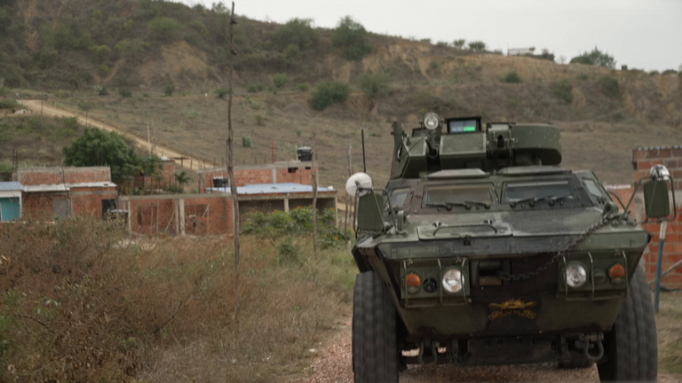 Heavily-armoured vehicles are used by authorities