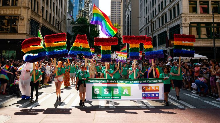 The Seattle Pride festival takes place in late June, attracting hundreds of thousands of people every year, like in 2023. File pic: AP