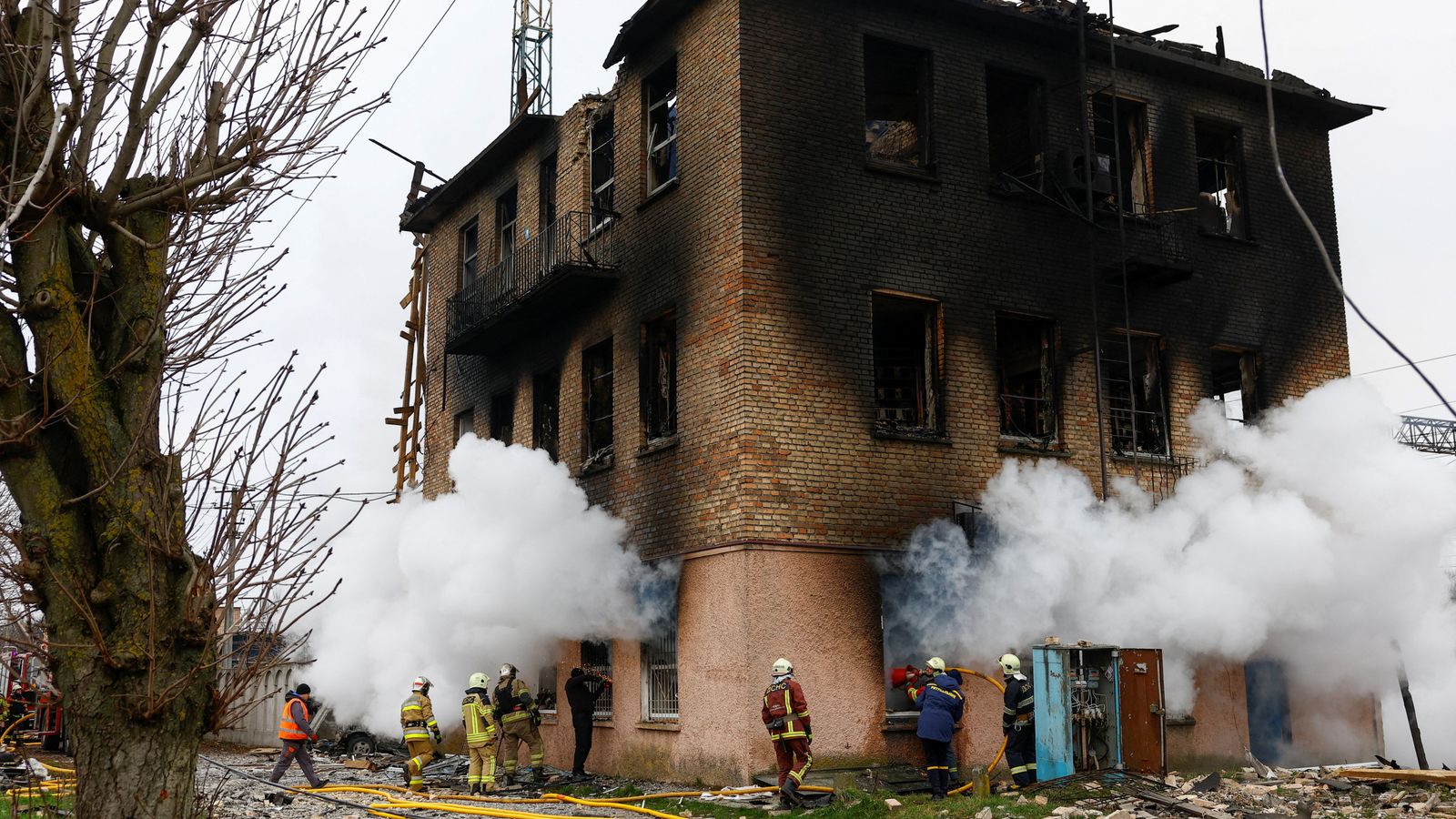 Destruction in the Ukrainian town of Fastiv after Russian strikes. Pic: Reuters