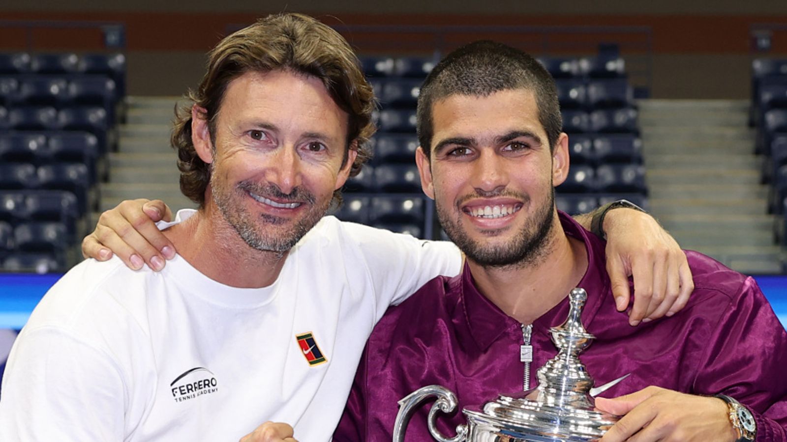Carlos Alcaraz (right) announced a split from coach Juan Carlos Ferrero (left) ahead of the 2026 season (Getty Images)
