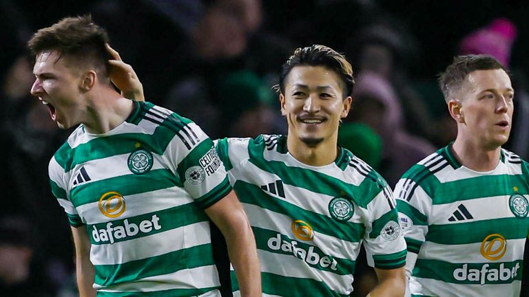 Kieran Tierney (L) restored Celtic's lead late on