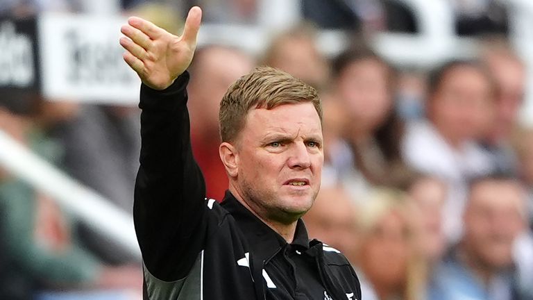 Newcastle United manager Eddie Howe gestures on the touchline during the Sela Cup match vs Espanyol at St James' Park