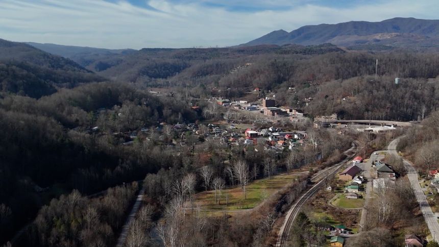 An aerial view of Appalachia, Virginia, is shown.