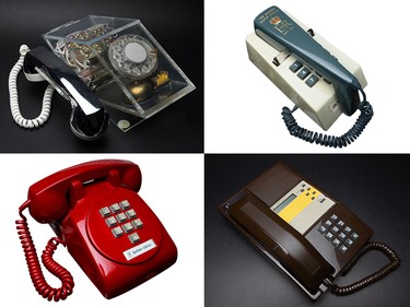 Vintage telephones from the collection of Doug Duffy, The Old Telephone Room, Belleville, Ont. Clockwise from top left: a 1974 “Doral cigarette phone”; a 1977 Queen's Silver Jubilee Trimphone prototype; a 1980 Northern Telecome field trial phone FT-113 and a 1967 Northern Electric 1500.