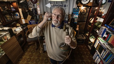 Doug Duffy, telephone vintage collector and founder of The Old Telephone Room in Belleville, Ont., on Nov. 27, 2025.