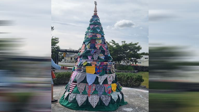 The handmade sustainable Christmas tree in central Featherston before it was destroyed.