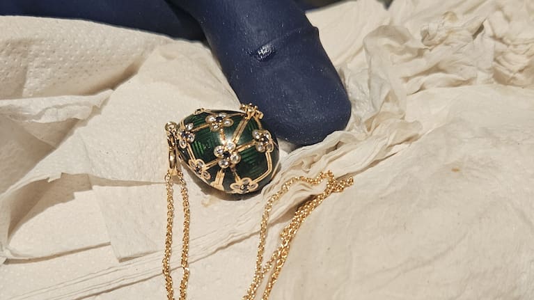 The recovered Fabergé egg. 
