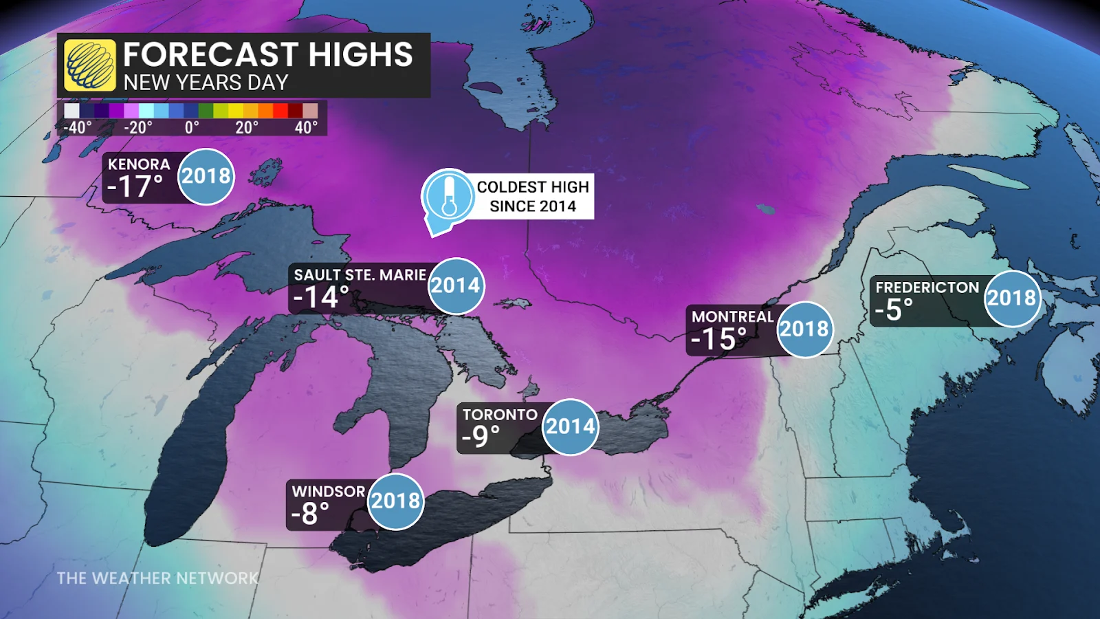 New Year's Day, Forecast, Cold, Winter, Chill, Quebec, Ontario, December 30, 2025. (The Weather Network)