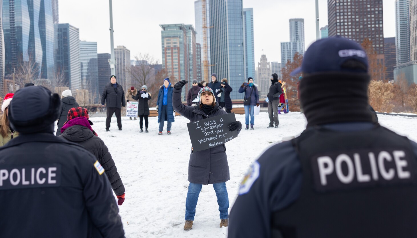Kristi Noem draws protesters at Chicago Christmas tree charity event