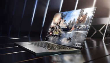 Nvidia laptop with Nvidia graphics card and game on the screen.