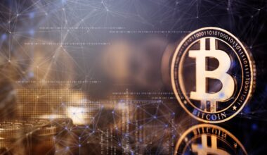 Bitcoin surrounded by charts and graphs.