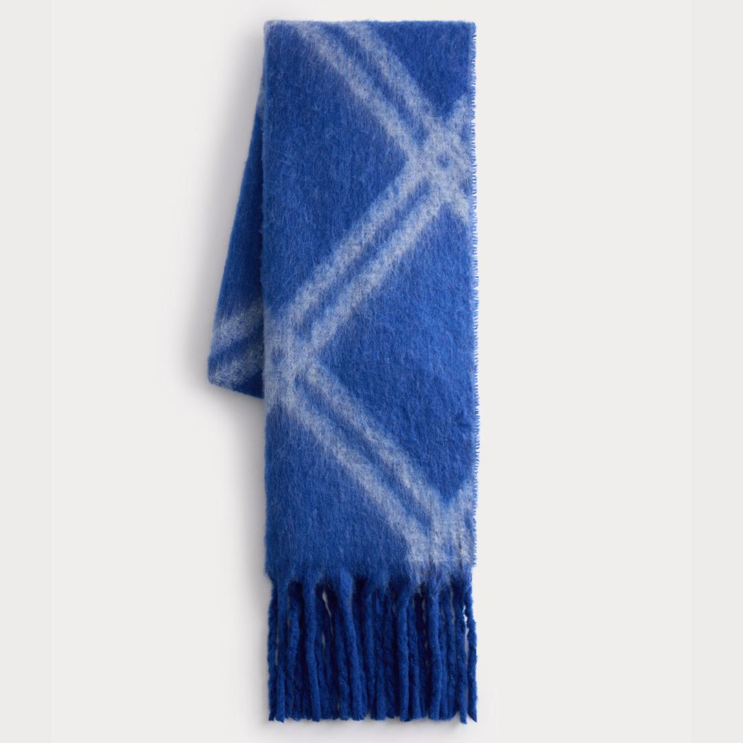 M&amp;S Blue Knitted Argyle Tassel Scarf