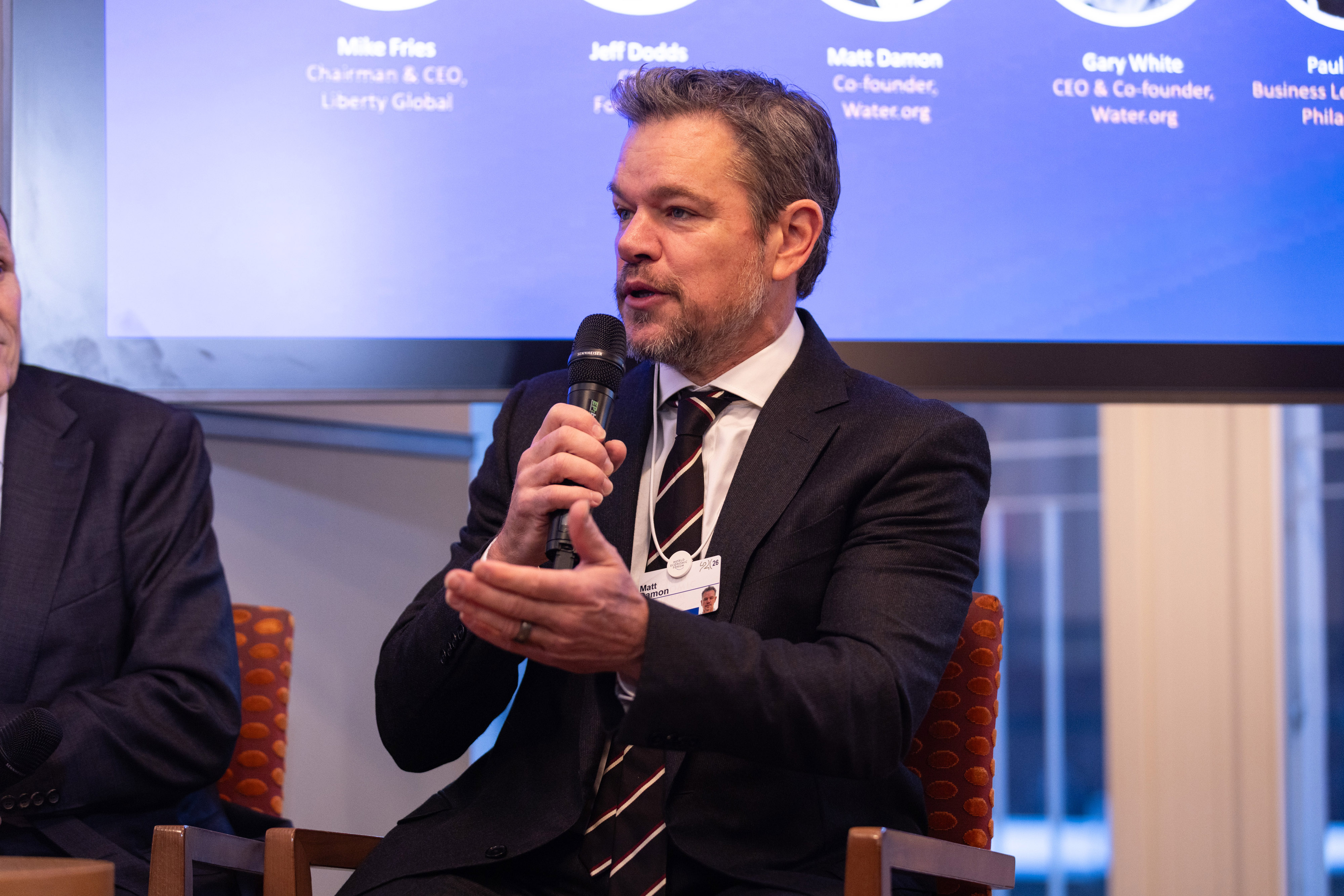 Matt Damon speaks during a panel at the forum on Wednesday