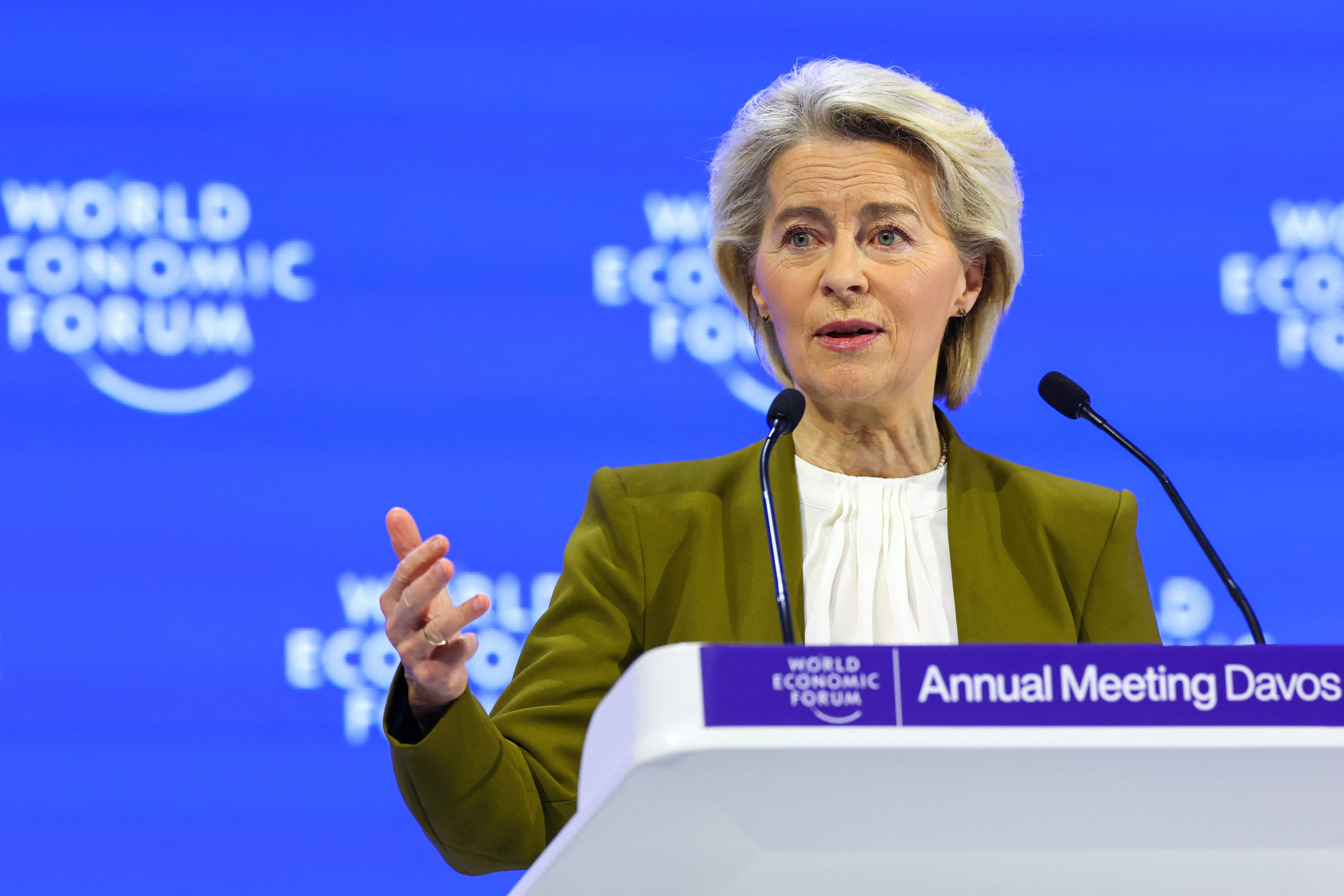 Ursula von der Leyen speaking in Davos on Tuesday