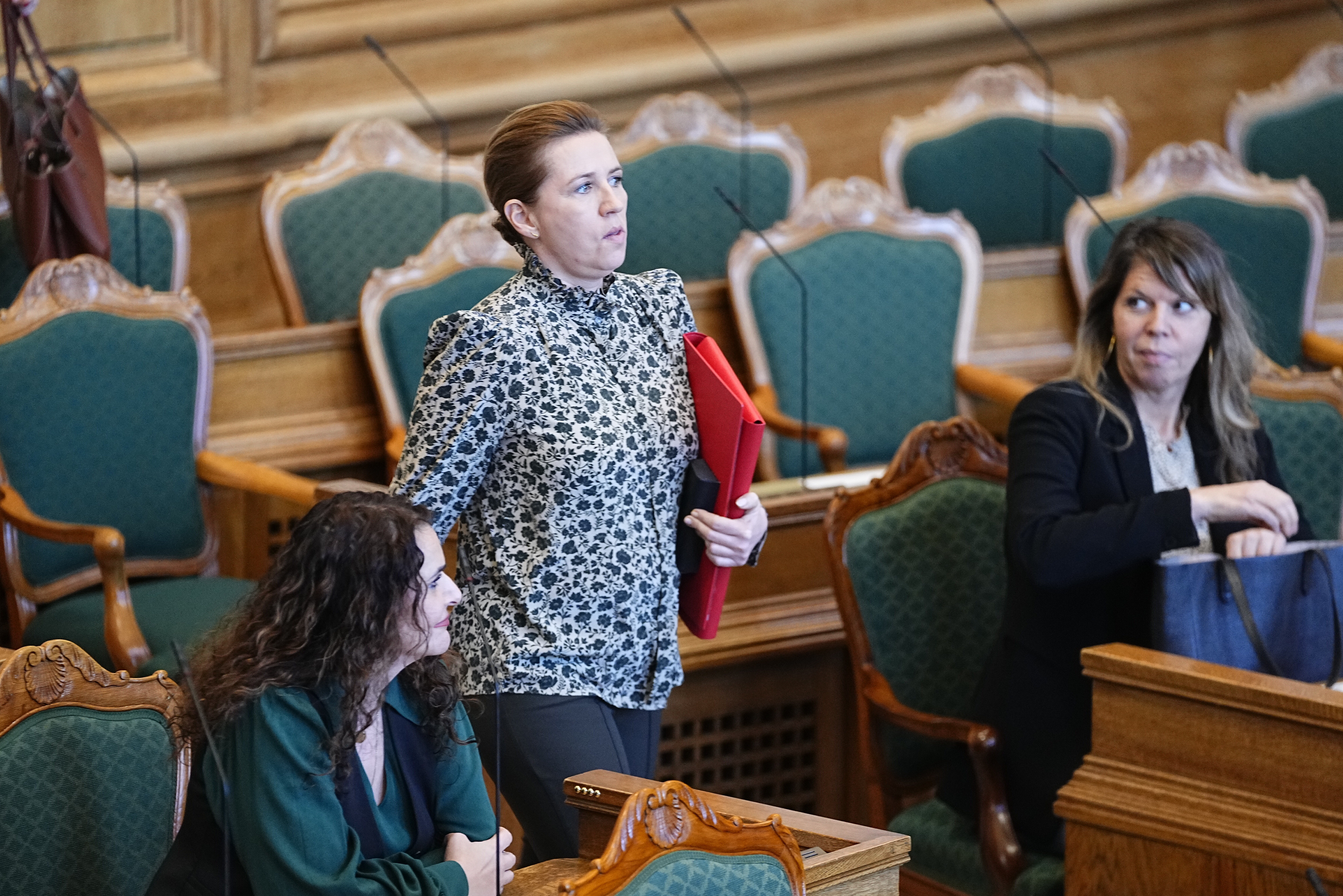 Mette Frederiksen strides into the Danish parliament on Tuesday