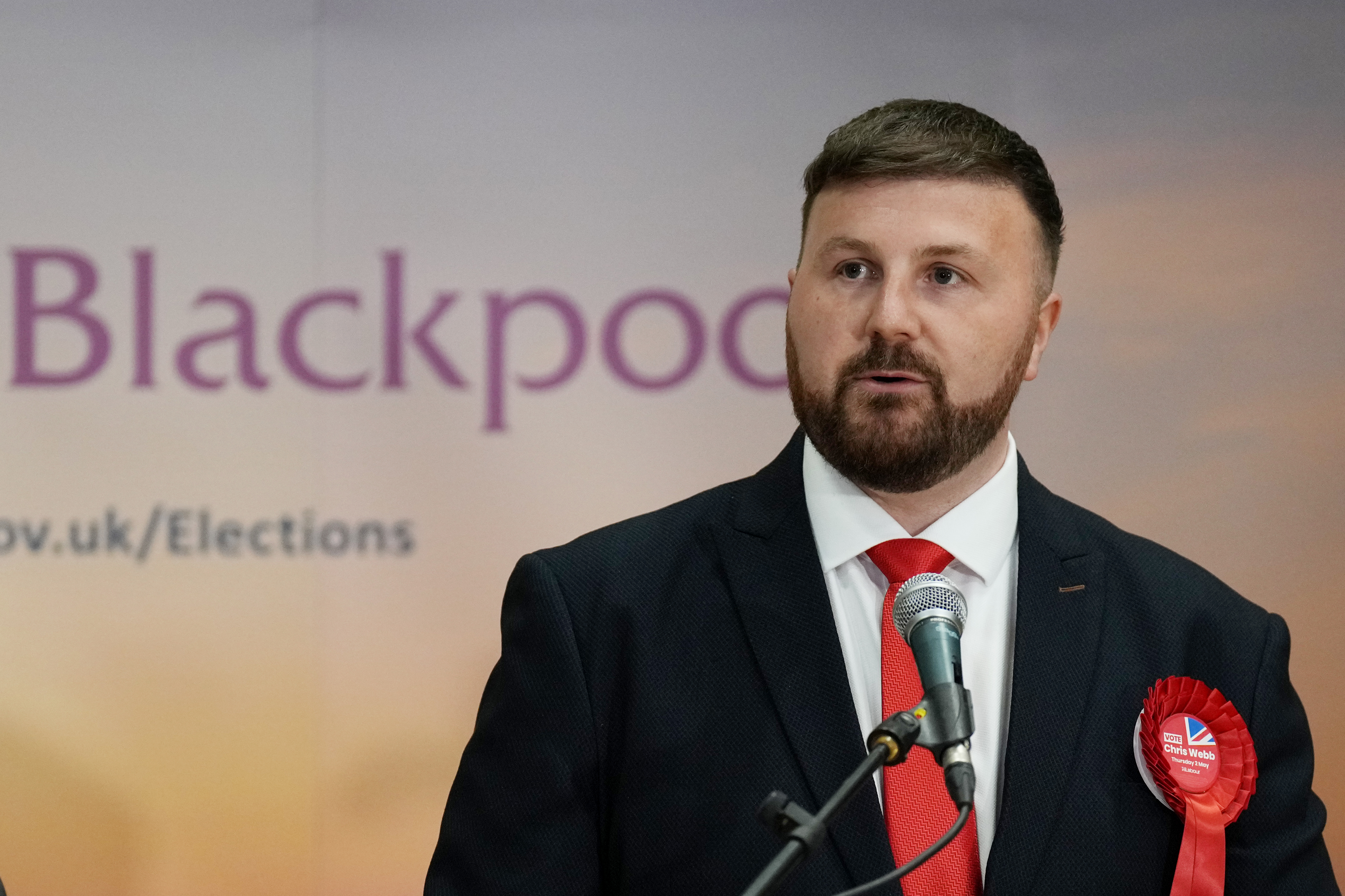 Labour candidate Chris Webb speaks after winning the Blackpool South by-election.