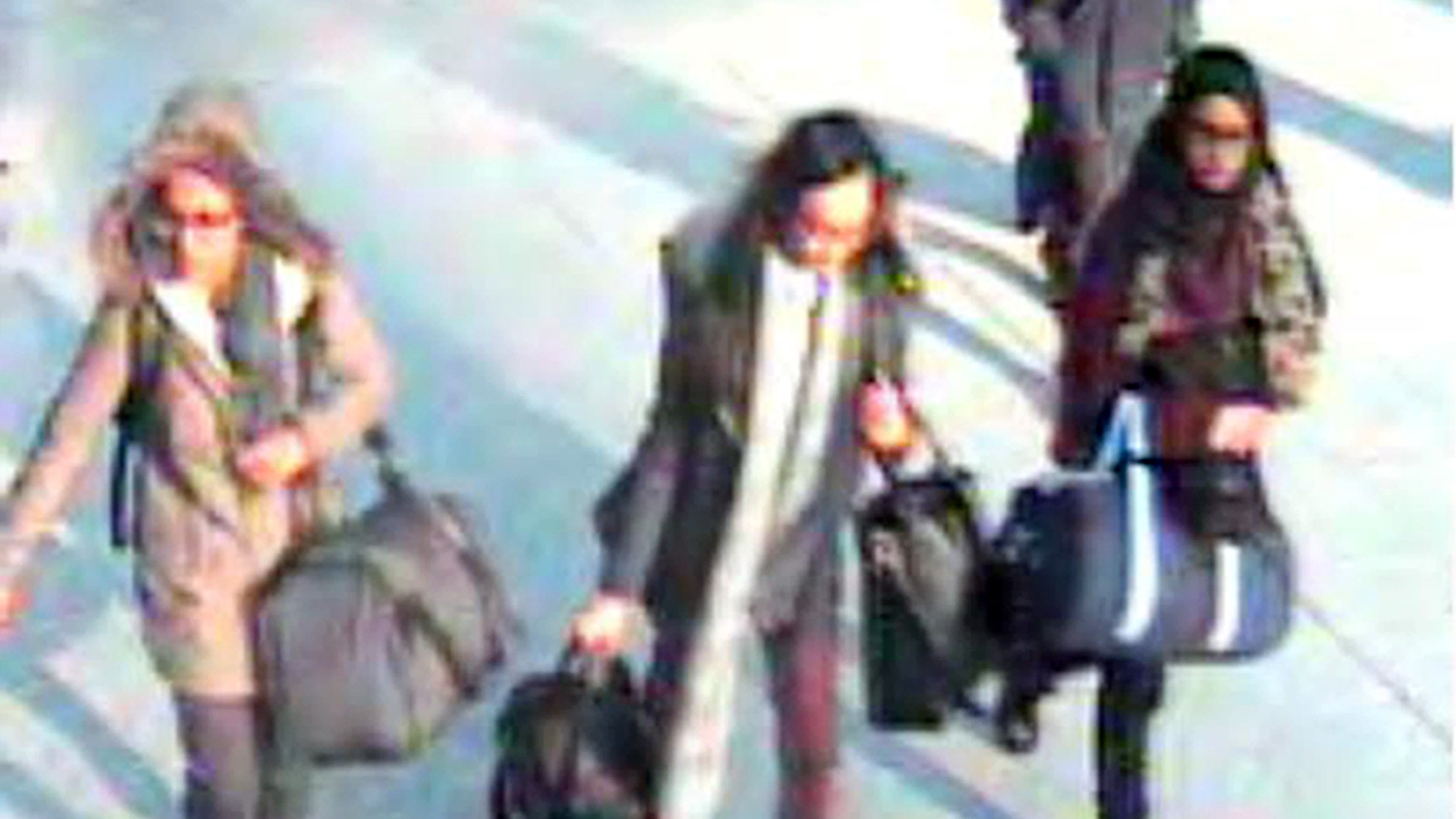 CCTV still of Amira Abase, Kadiza Sultana, and Shamima Begum at Gatwick airport.