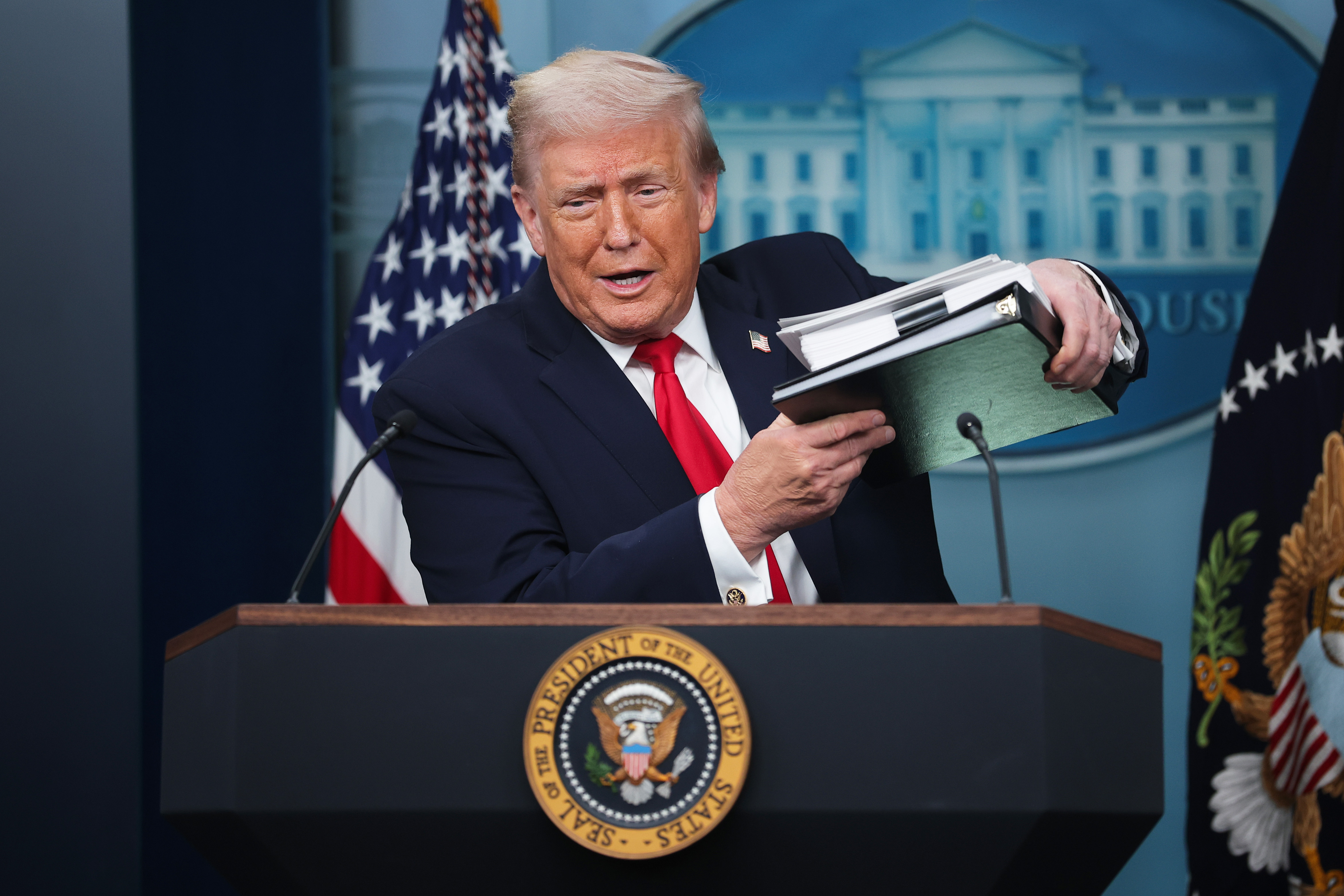 President Trump arrives for his press briefing