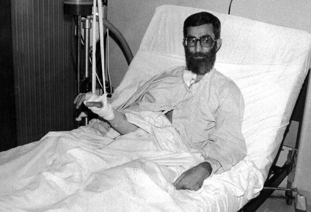 Ali Khamenei in hospital after an assassination attempt.