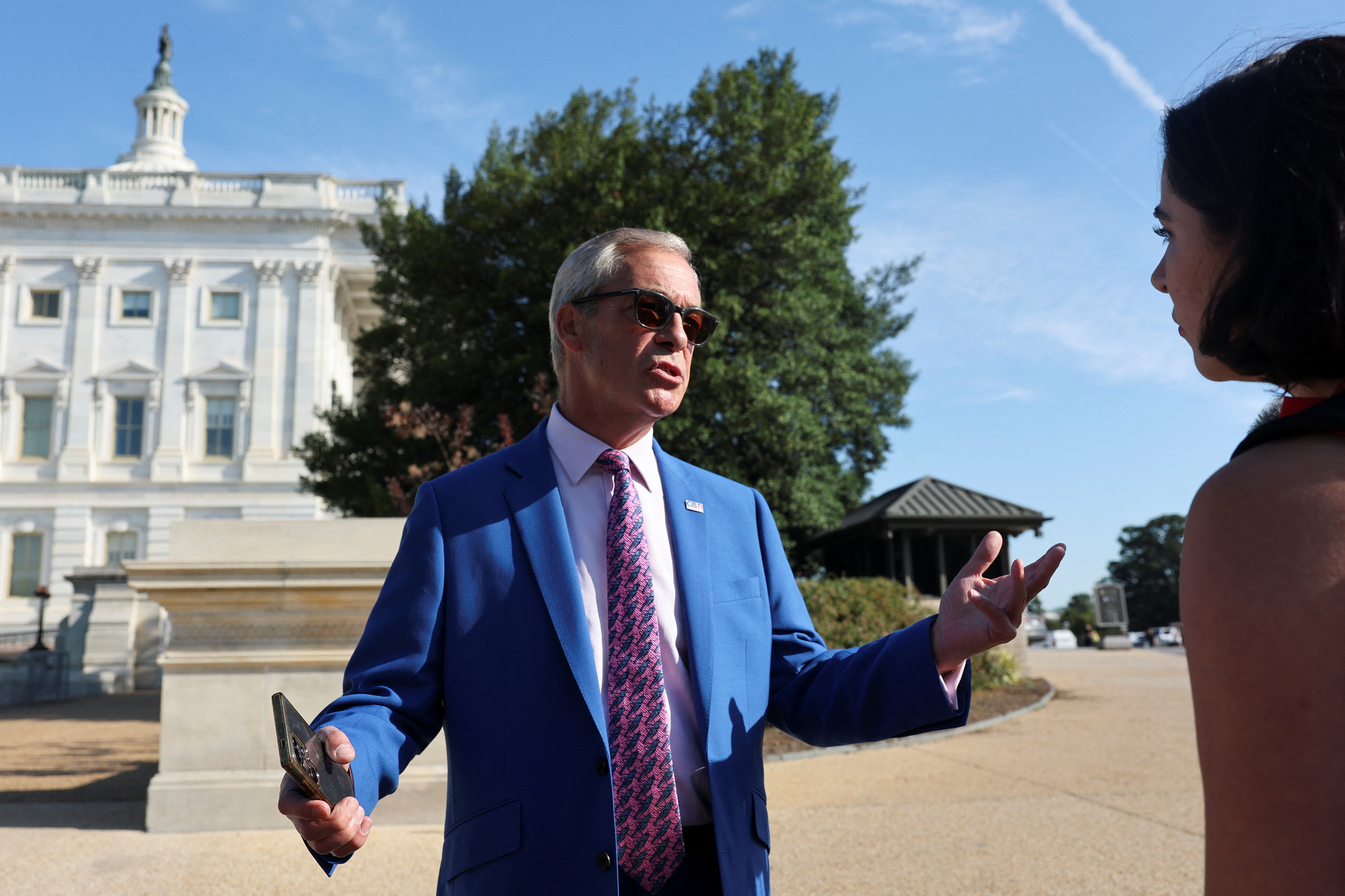 Nigel Farage, leader of the Reform UK Party, speaks on Capitol Hill in Washington D.C.