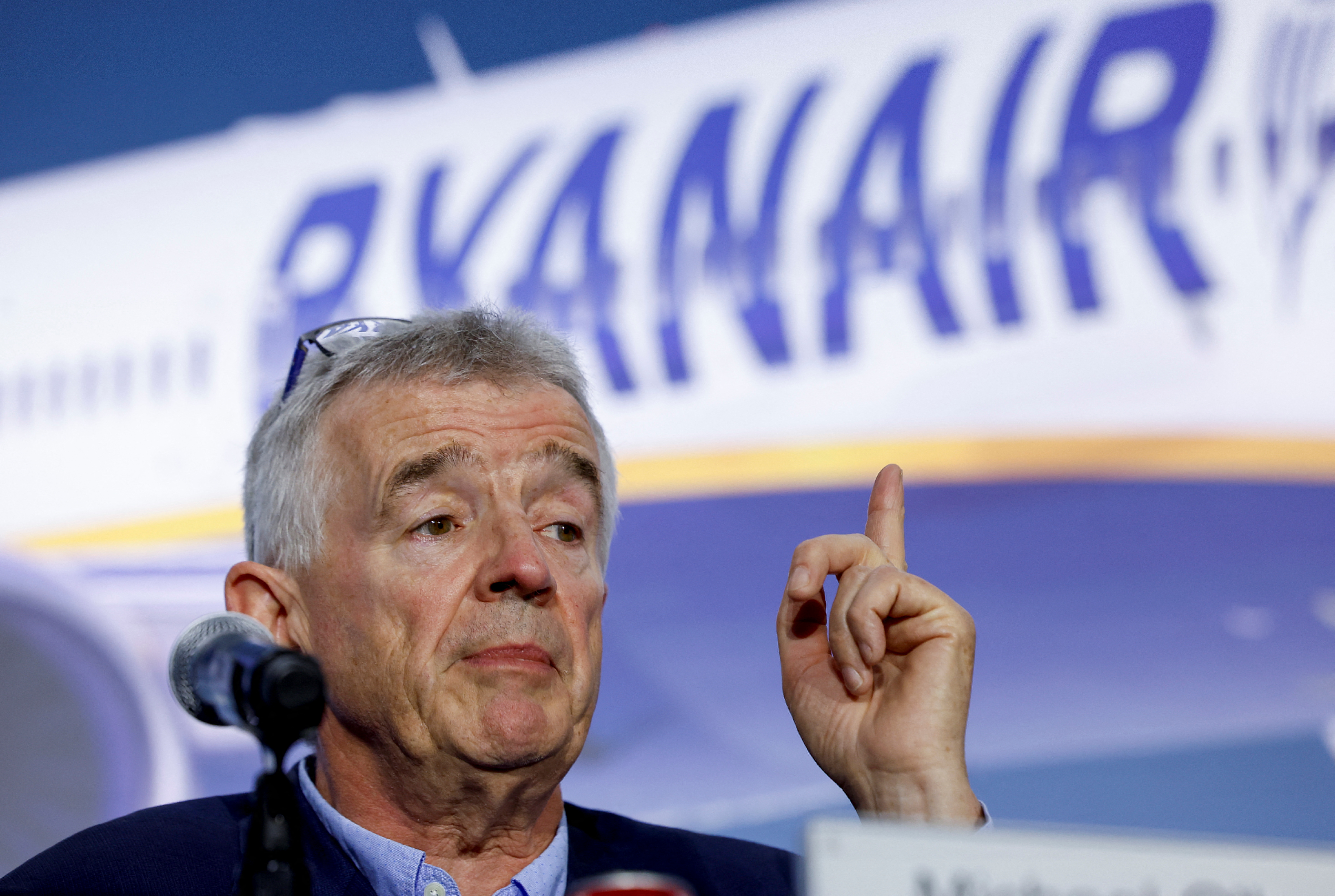 Ryanair CEO Michael O'Leary at a press conference.