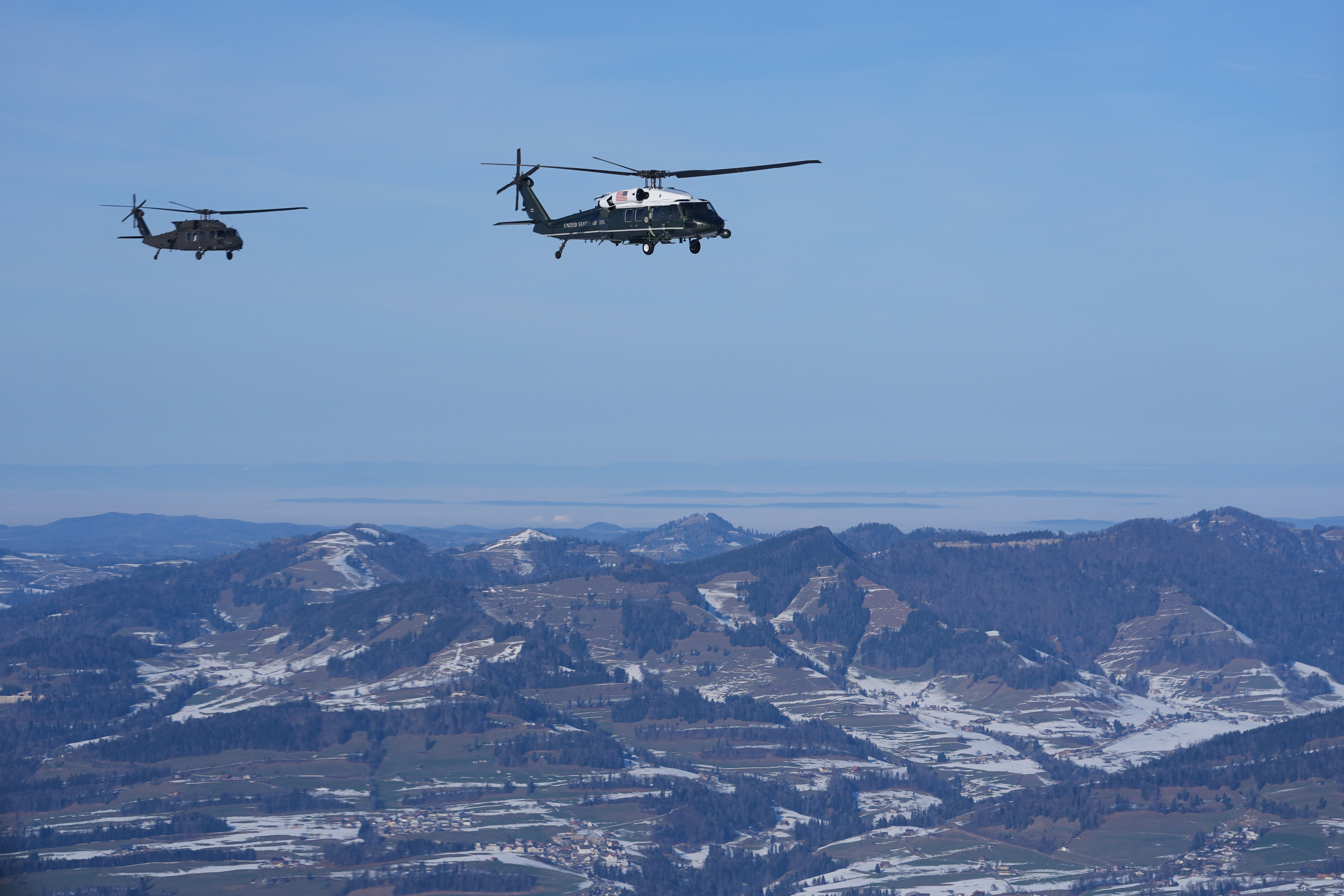 Marine One, carrying President Donald Trump to Davos