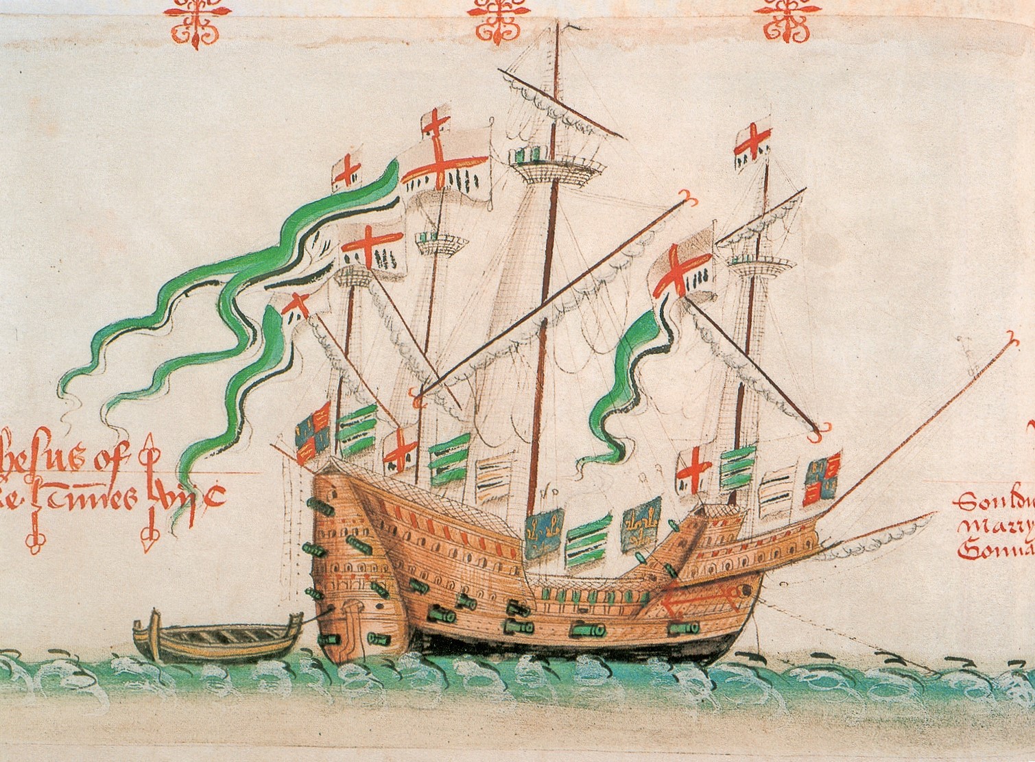 Illustration of the warship Mary Rose sailing on the sea.