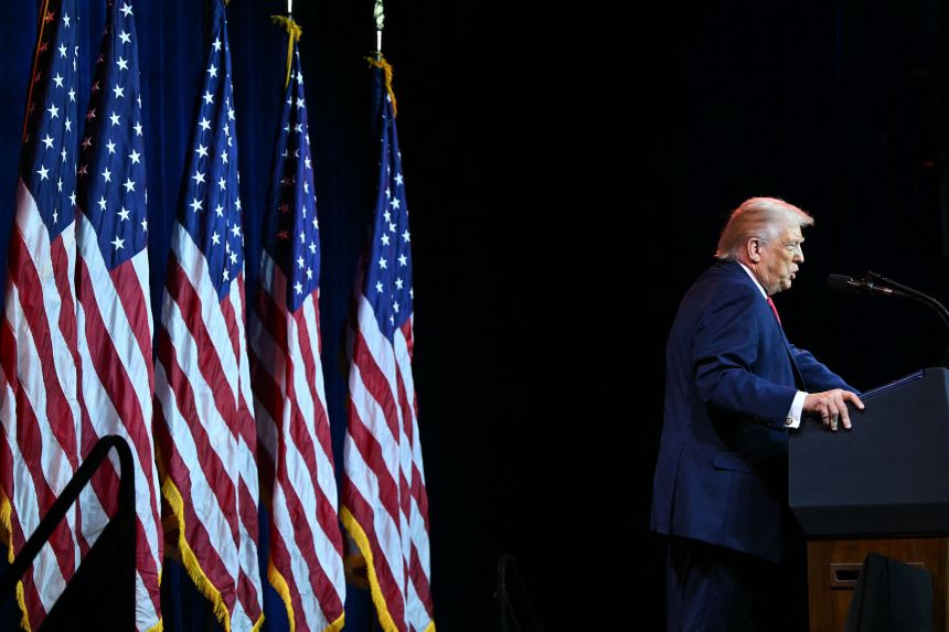 President Donald Trump speaks during the House Republican Party member retreat at the Kennedy Center in Washington, DC, on Tuesday.