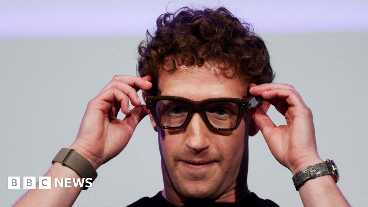 Meta CEO Mark Zuckerberg wears the Meta Ray-Ban Display glasses, as he delivers a speech presenting the new line of smart glasses, during the Meta Connect event at the company's headquarters in Menlo Park, California, U.S., September 17, 2025.